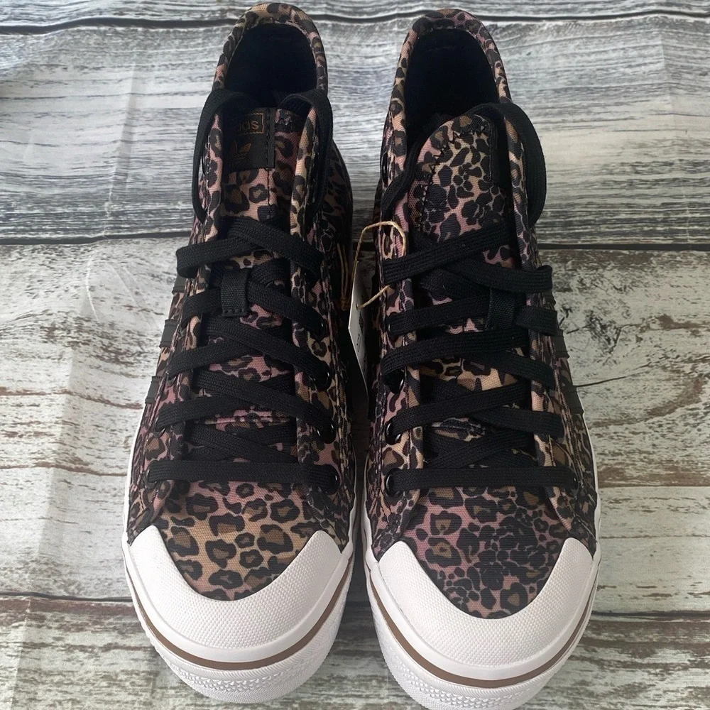 Adidas Nizza Platform Mid Leopard Print Sneakers Pink/Blk/Brwn Size 6 GY9531